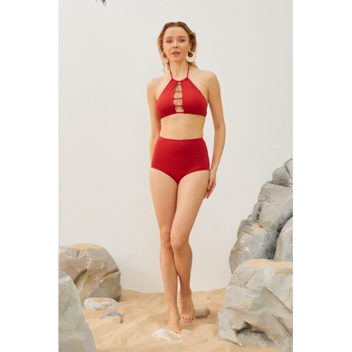 Yüksek Bel Toparlayıcı Bikini Takımı Kırmızı