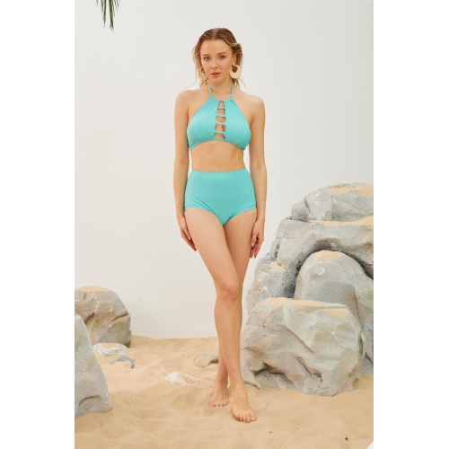 Yüksek Bel Toparlayıcı Bikini Takımı Turkuaz