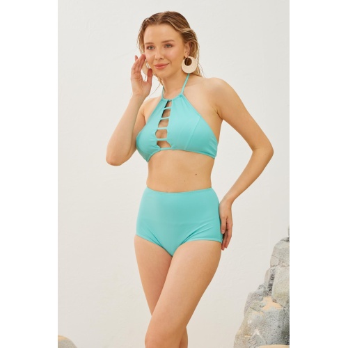 Yüksek Bel Toparlayıcı Bikini Takımı Turkuaz
