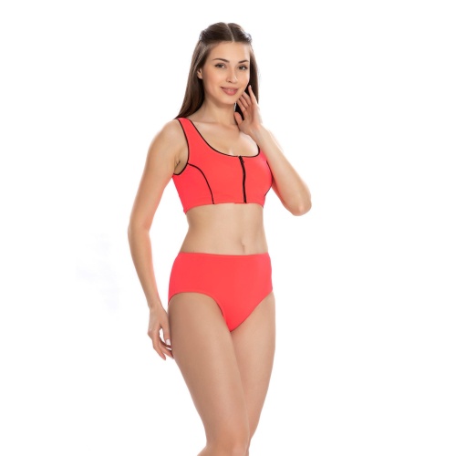 Kadın Bikini Takımı Önü Fermuarlı Neon Turuncu