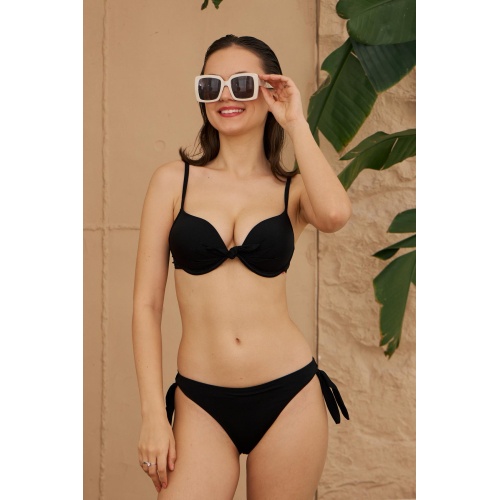 Destekli Balenli Bikini Takımı Siyah