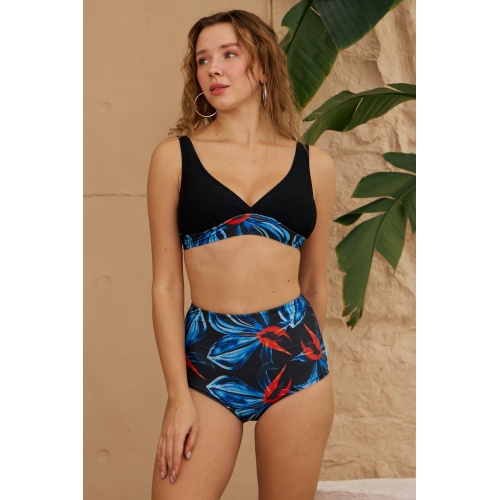 Bikini Takımı Toparlayıcı Yüksek Bel Turuncu Detaylı