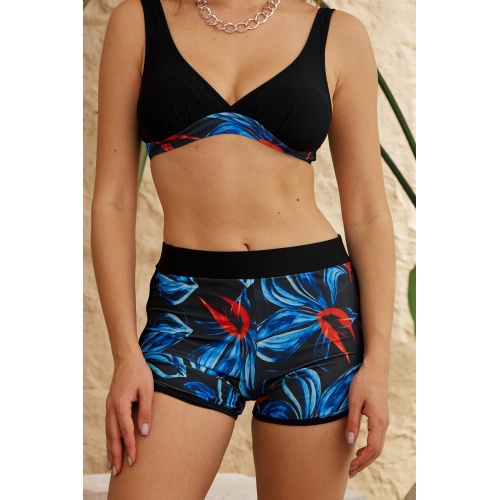 Şortlu Bikini Takımı Toparlayıcı Siyah Turuncu Detaylı