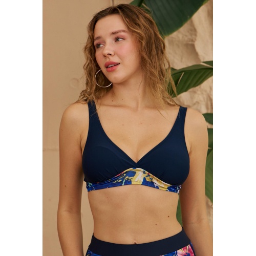 Şortlu Bikini Takımı Toparlayıcı Lacivert Çiçek Desenli
