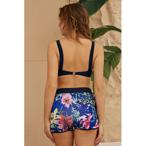Şortlu Bikini Takımı Toparlayıcı Lacivert Çiçek Desenli