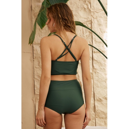 Bikini Takımı Yüksek Bel Toparlayıcı Önü Büzgülü Haki
