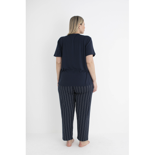 Estiva 25151 Kadın Battal  Beden Çizgilii Kısa Kol Pijama Takımı