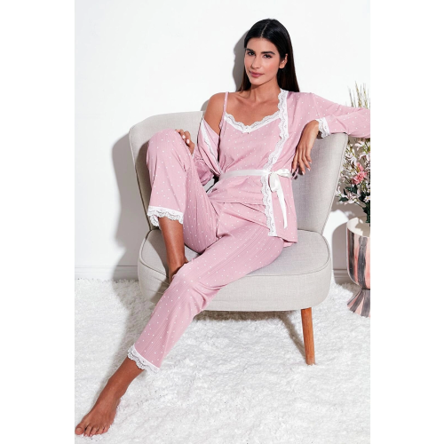 Estiva 25193 Kadın Puantiyeli Pegasus Sabahlıklı Pijama Takımı