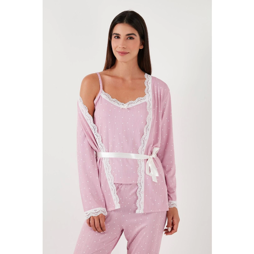 Estiva 25193 Kadın Puantiyeli Pegasus Sabahlıklı Pijama Takımı