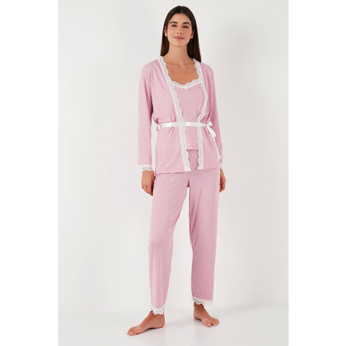 Estiva 25193 Kadın Puantiyeli Pegasus Sabahlıklı Pijama Takımı