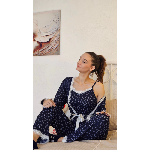 Estiva 25192 Kadın Desenli Pegasus Sabahlıklı Pijama Takımı
