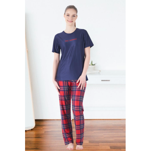 Estiva 25160 Kadın Marla Ekoseli Kısa Kol Pijama Takımı