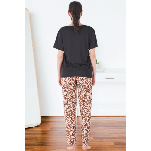 Estiva 25161 Kadın Marla Leoparlı Kısa Kol Pijama Takımı