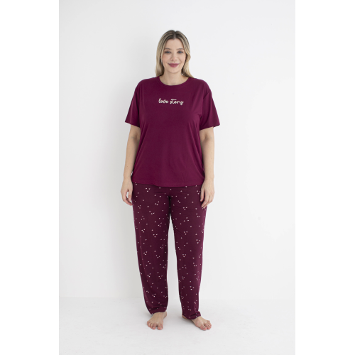 Estiva 25152 Kadın Battal  Beden Kalpli Kısa Kol Pijama Takımı