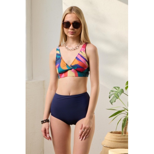 Bikini Takımı Kruvaze Toparlayıcı Lacivert Renk Paletli