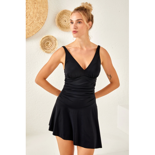 Lapieno 4153 Kalın Asklı Yırtmaçlı Elbise Mayo