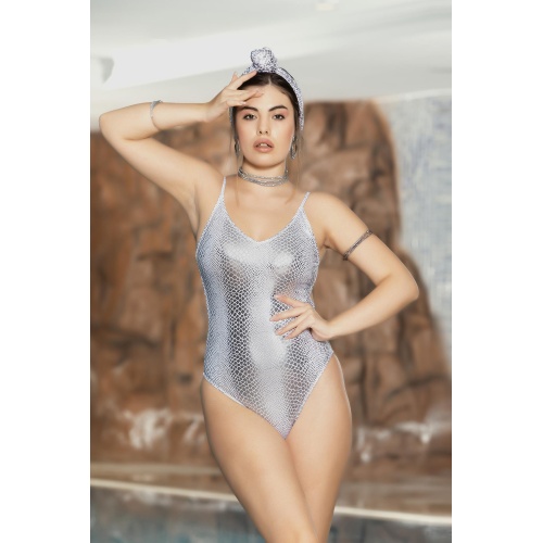 Mayokini Parlak Beyaz Yılan Derisi Desenli