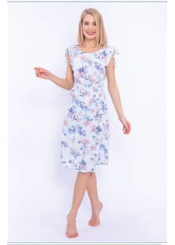 Arnetta 1904-S Çiçek Desenli Nil Mavisi Kadın Gecelik