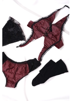 Askılı Bordo Renk Kadın Babydoll