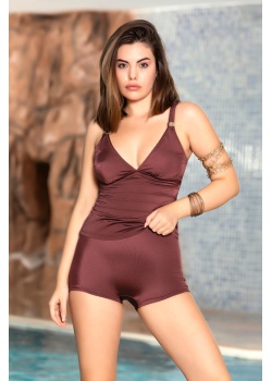 Şortlu Tankini Mayo Kiremit