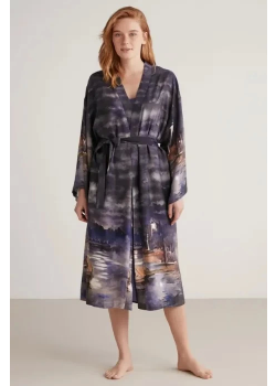 Nautıca W603 Kadın Baskılı Uzun Gecelik ve Sabahlık Takımı