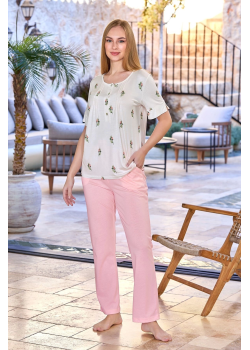 Aqua 25674 Kadın Kısa Kol Gül Desen Pijama Takımı