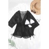 Angelsin Şifon Pareo Plaj Elbisesi Cover Up Kimono Siyah