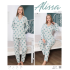 Alissa 6113 Bayan Yeşil Puanlı Patlı Uzun Kol Pijama Takımı