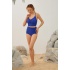 Yüksek Bel Toparlayıcı Önü Büzgülü Bikini Takımı Koyu Mavi