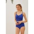 Yüksek Bel Toparlayıcı Önü Büzgülü Bikini Takımı Koyu Mavi