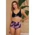 Bikini Takımı Toparlayıcı Yüksek Bel Mor Yapraklar