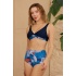 Bikini Takımı Toparlayıcı Yüksek Bel Mavi Yapraklı