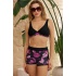 Şortlu Bikini Takımı Toparlayıcı Siyah Pembe Gül Desenli