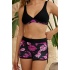Şortlu Bikini Takımı Toparlayıcı Siyah Pembe Gül Desenli
