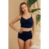 Bikini Takımı Yüksek Bel Toparlayıcı Önü Büzgülü Lacivert