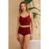 Bikini Takımı Yüksek Bel Toparlayıcı Önü Büzgülü Vişne