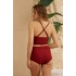 Bikini Takımı Yüksek Bel Toparlayıcı Önü Büzgülü Vişne