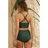 Bikini Takımı Yüksek Bel Toparlayıcı Önü Büzgülü Haki