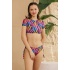 Genç Bikini Takımı Badyli Siyah Fırça Desenli Yarım Kol
