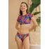 Genç Bikini Takımı Badyli Siyah Fırça Desenli Yarım Kol