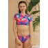 Genç Bikini Takımı Badyli Siyah Batik Desen Yarım Kol