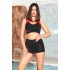 Şortlu Badyli Bikini Takımı Siyah Şerit Detaylı