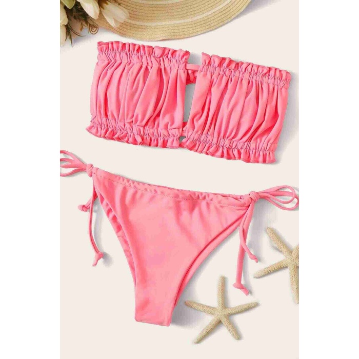 Angelsin Brezilya Model Büzgülü Bağlamalı Bikini Altı Pembe