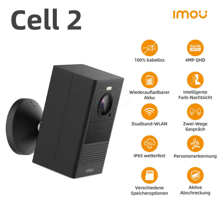 IMOU Cell 2 IPC-B46LP Dış Ortam Kablosuz WiFi Kamera/4MP-Renkli Gece Görüşü-Şarj Edilebilir Batarya
