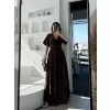 Kısa Kollu Uzun Elbise - Kahve