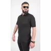 Triko Dokuma Yarım Fermuarlı Yakalı T-shirt - Siyah