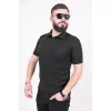 Triko Dokuma Yakalı T-shirt - Siyah