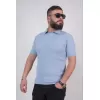 Triko Dokuma Yakalı T-shirt - Açık Mavi