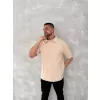 Yakalı Patlı Kısa Kol T-shirt - Bej