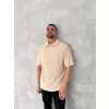 Yakalı Patlı Kısa Kol T-shirt - Bej